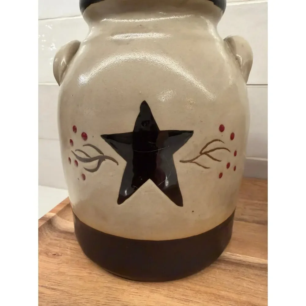 Primitive‎ Star Ceramic Stoneware Crock Country Farmhouse Kitchen